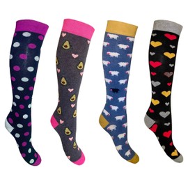 Set of 4 Pairs of Women's Knee High Cotton Socks, Soft and Stylish - Made in Italy One Size (US, Numeric, 5, 7.5, Regular, Regular, Combination 5)