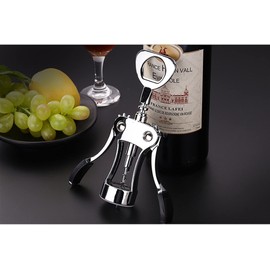 Wine Opener, Zinc Alloy Premium Wing Corkscrew Wine Bottle Opener with Multifunctional Bottles Opener, Upgrade - Silver