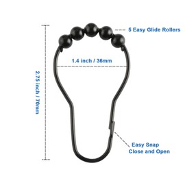 Ansxiy Shower Curtain Hooks Rings, Rustproof Metal Shower Curtain Rings for Bathroom Shower Rods Curtains - Set of 12, Matte Black