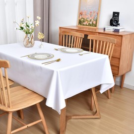 Amonsa - Mantel rectangular blanco de 60 x 102 pulgadas, manteles oblongos lavables de poliéster, mantel de tela para mesa de comedor, fiesta, restaurante, boda, al aire libre