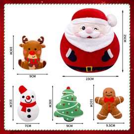 YAAVAAW 10" Cute Christmas Santa Soft Plush Toy with Mini Reindeer Snowman Gingerman Xmas Tree,Xmas Squishy Santa Claus Plushies Pillow Toy Stuffed Animal Toys,Gift for Kids Christmas,Home Decor