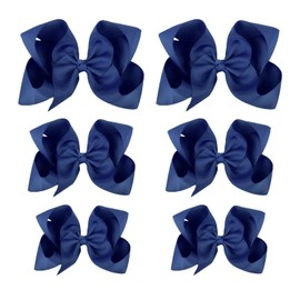Navy Blue Hair Bow For Girls and Toddler - 6 pcs Grosgrain Alligator hair bows clips (6inch ×2, 4inch ×2, 3inch ×2)