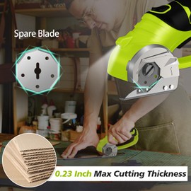 Cordless Electric Scissors, 4V Rechargeable Heavy Duty Rotary Cutter with LED Light & Safety Lock for Cardboard, Fabric, Leather, Carpet, Plastic, Crafting, Sewing, DIY & Industrial Use + Box (Green)