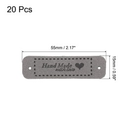 QUARKZMAN Pack of 20 Handmade Leather Labels for Sewing Handmade Label PU Leather Handmade Embossed Label for Decorating DIY Sewing Crafts 55 x 15 mm, Grey