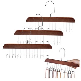 4 Pack Wooden Belt Hanger for Closet, Anti Slip Multi Hook Coat Rack Bra Hanger with 8 Hooks, Closet Accessories Organizer Hooks for Belts, Ties, Scarfs, Bras, Camisoles (Dark Brown)
