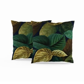 ggaimwf Set of 2 Cushion Cover Leaf Green Yellow Leaves Plant Theme Vintage Fine Linen Cushion Cover Throw Pillow Cases Square for Modern Living Room Bedroom Couch Outside Seat Office 45x45cm