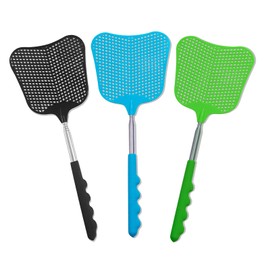 XEHAHOSH Fly Swatters 3 Pack, Durable Telescopic Stainless Steel Handle, Heavy Duty Bug Zapper Racket, Upgraded Plastic Fly Swatter Set for Indoor Outdoor Home Hiking Camping Garden, Blue Black Green