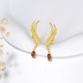 SHINYKEND Red Agate Angel Wing Earrings for Women, 925 Sterling Silver Moissanite Wing Earrings Exquisite Jewelry Gifts for Wife Mother Sister, Birthday Anniversary (style-1)