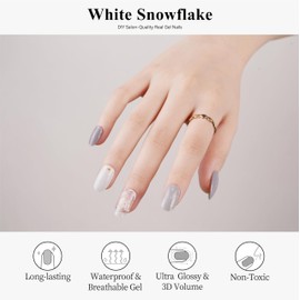 Drizzle Semi Cured Gel Nail Strips, Real Nail Polish Art Stickers (UV/LED Light Required), Glossy, Glitter, Solid Color, Full Nail Wraps, Nail Strips Decal for Women Christmas(White Snowflake)