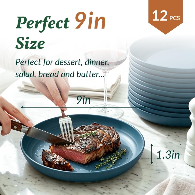 Homienly Unbreakable Salad Plates 12 PCS Wheat Straw Deep Plates