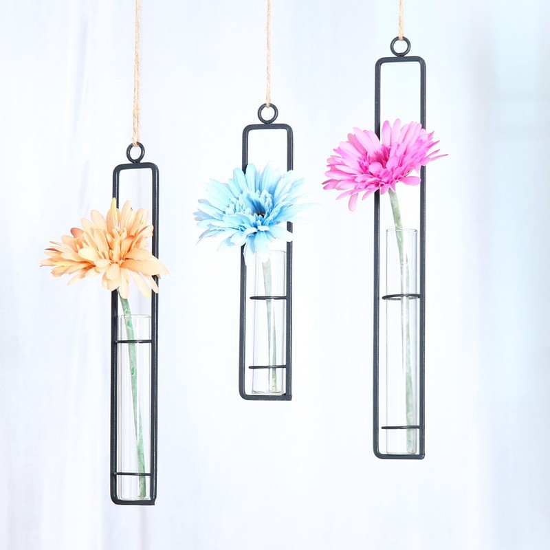 Aoderun Hanging Glass Planter Water Iron Art Hydroponic Vase Transparent