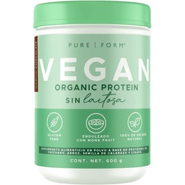 Pure Form VEGAN – Proteína Vegana de Origen Orgánico a base Chícharo, Arroz, Semilla de Calabaza y Linaza Endulzada con Fruto del Monje 600 gramos