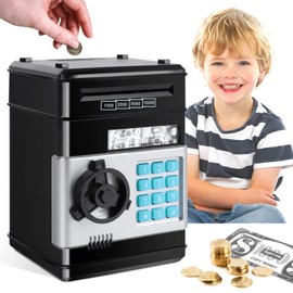 GuDoQi Password Piggy Bank, Digital Electronic Money Bank, Mini ATM Cash Coin Saving Can Toys, Birthday Gifts for Kids, Black