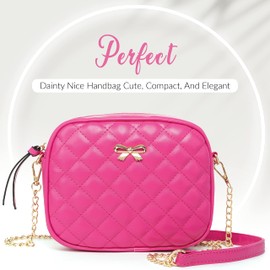 Small Crossbody Satchel for Teens Cute Hot Pink Shoulder Bag Camera bag - Womens and Girls Summer Pocketbook Quilted Leather Trendy Handbag