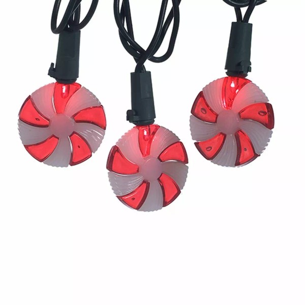 KURT ADLER RED LED PEPPERMINT SWIRL CANDY 20 LIGHT SET