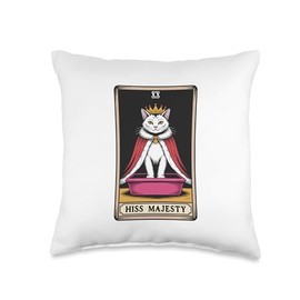 Cat Tarot Card Hiss Majesty Cute Cat Litter Box Funny Cat Throw Pillow