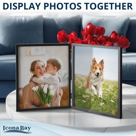 Icona Bay - 8x10 Double Picture Frame - Black - Sturdy Hinged Folding Dual Sided Frames - Vertical Photo Display for Desktop or Table Top - Durable Wood Composite Frame - Gemini Collection