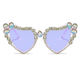 LJCZKA Women's Heart Sunglasses with Rhinestones, Vintage Heart Sunglasses with Rhinestones, Aesthetic, Wedding, Heart Glasses, Party Glasses, Women, UV Protection, Clear purple purple