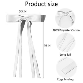 Hair Bows Clips Ribbon Bowknot with Long Tail 6 PCS,Coquette Bow Hair for Girls White Hair Bows Barrettes Hair Accessories Cute Hair Accessories for Women and Teens
