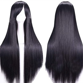 CEXIN Women's Wig, Color Wig, Cosplay Wig, Full Wig, Straight Long, 31.5 inches (80 cm), Costume, Event, Costume, School Festival, Black