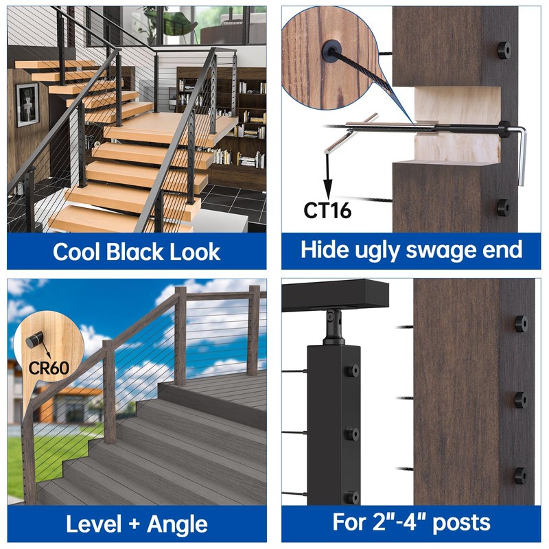 [Patent] Muzata 20 Pack 1/8" Black Invisible Cable Railing Kit