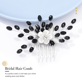 Jeairts Black Bride Wedding Hair Comb Flower Bridal Hair Pieces Leaf Headpiece Bridal Hair Accessories for Women and Girls