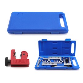 HongK- 1/8"- 7/8" Tube Tube Cutter With 45 Degrees Double Flaring Swaging Tool Kit For HVAC, Tubing, Aluminum, Stainless Steel, Copper Pipe Flaring with Tubing Cutter and Ratchet Wrench