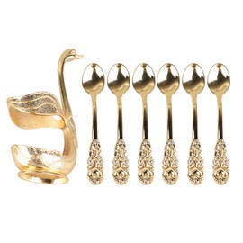 Coffee Spoon Holder Elegant Swan Shaped Alloy Mirror Polish Rich Details Coffee Stirrers Holder for Party Cafe Office Gold Holder with Spoon