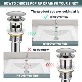Bathroom Sink Drain with Overflow, Faucet Vessel Vanity Sink Pop Up Drain Stopper Without Strainer Basket, Anti-Clogging