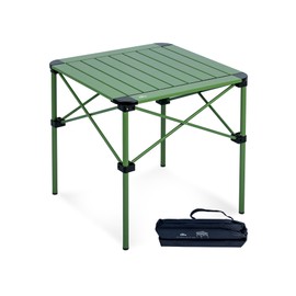 iClimb Lightweight Stable Alu. Folding Square Table Roll Up Top with Carry Bag for Camping Picnic Backyards BBQ Camp Kitchen (Green, M)
