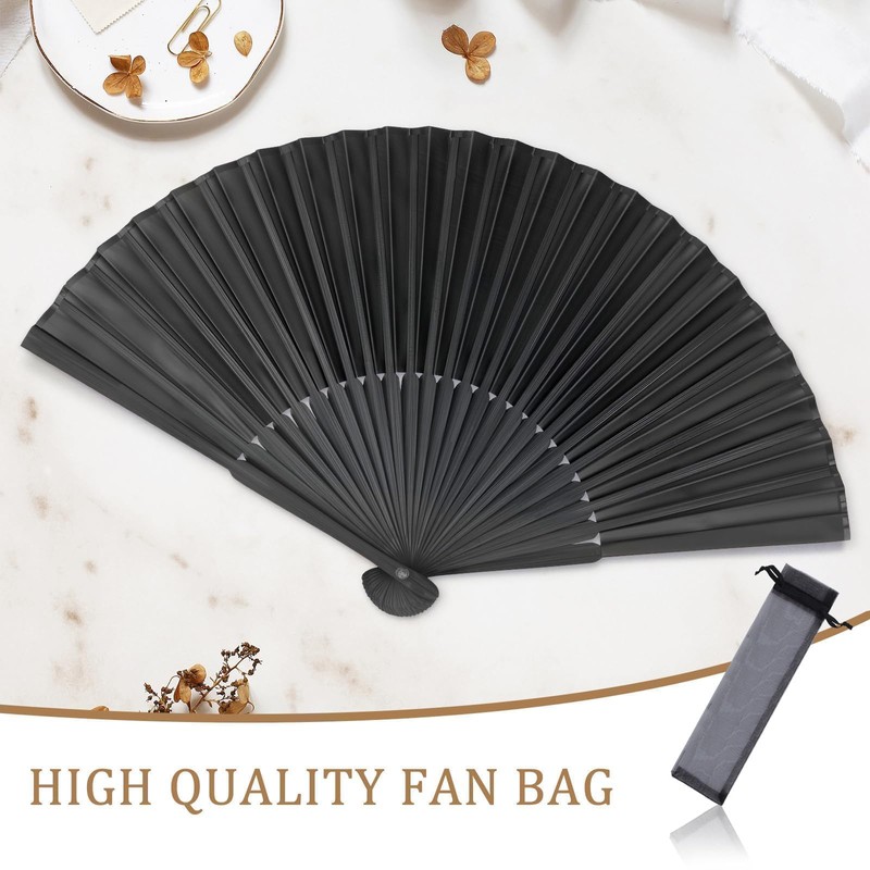 JOOTUEPO Black Folding Hand Fan, 2 Pack Black Silk Fabric