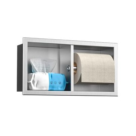 Bernkot Dual Roll Toilet Paper Holder, Recessed Toilet Tissue Holder for Bathroom Remodeling, 304 Stainless Steel Horizontal Toilet Paper Niche (Brushed)