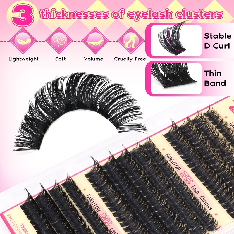 Lash Clusters Thick Wispy Lash Clusters D Curl 80D+100D+120D Eyelash