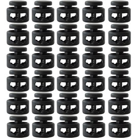 J.CARP 30Pcs Black Plastic Heavy Duty Cord Locks, Double Hole Drawstring Stopper Fastener for No Tie Shoelaces, Hoodies, Pants Closures and More