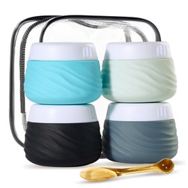 Eternal Moment Travel Containers for Toiletries, Silicone Jar with Lid, TSA Approved Travel Size Bottles with Clear Bag, Leak-proof Travel Accessories Cosmetic for Lotion Face Body Cream (4 Pack)