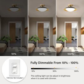 Dimmable Black and Gold Ceiling Light, Mid-Century Semi-Flush Mount Ceiling Light, Modern LED Lighting Fixture, 5CCT 2700 K- 6000 K Ceiling Lamp for Bedroom Hallway Laundry Room Kitchen 11.8 in