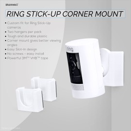 Corner Wall Mount for Stick Up Cam (2 Pack) Security Camera (Battery, Wired & Solar Versions) - Adhesive Holder, No Hassle Bracket, No Screws, No Mess Install (White) by Brainwavz