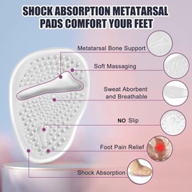 4 Pads Ball of Foot Cushions for Women,Reusable Metatarsal Pads Women,Forefoot Pad,High Heels Non-Slip Comfort Reduce Foot Pain and Provide Support