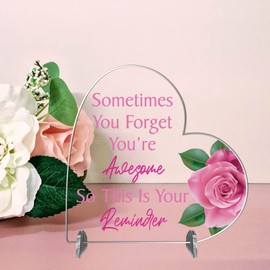 Pixie's Gifts Friendship Gifts for Women Best Friend Birthday Gifts Heart-Shaped Acrylic Plaque, Gifts for Friends Colleagues Inspirational Proud of You (Roses Small H80mm W85mm)