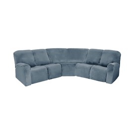 MIFXIN Recliner Sofa Covers 5 Seat Velvet Stretch Corner Sectional Reclining Sofa Slipcover 7-Piece Sectional Couch Covers Furniture Protector Thick Soft Elastic Washable (Grey Blue)