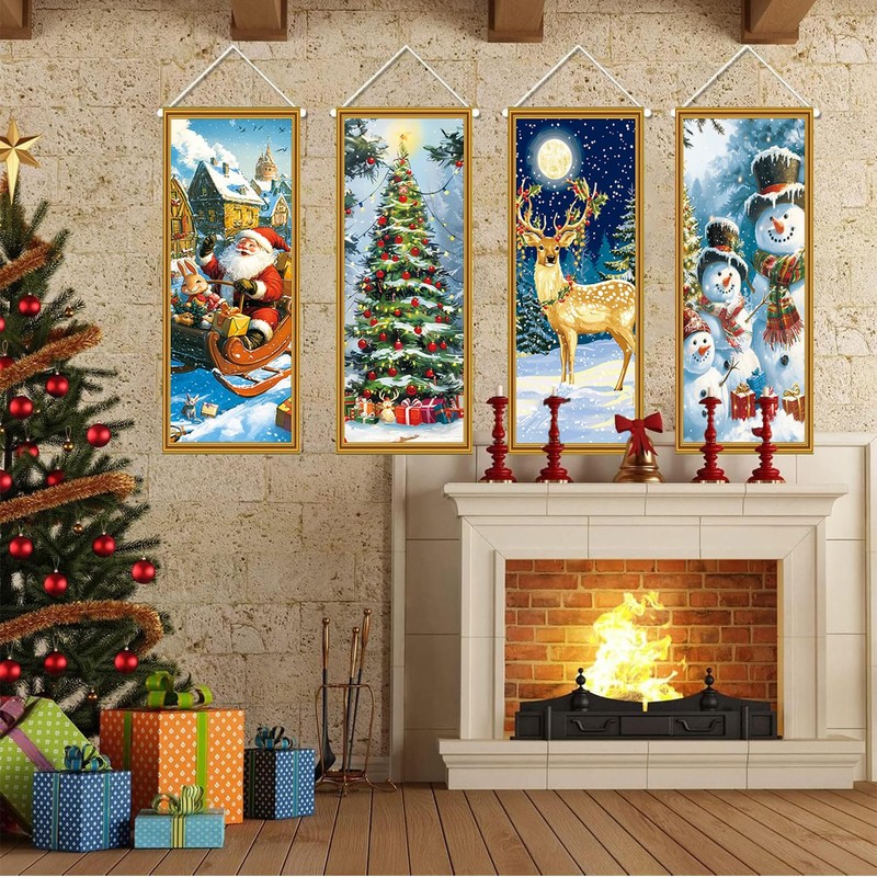 4 Packs Christmas Banners Porch Signs (A)