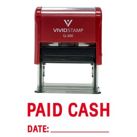 Vivid Stamp Paid Cash With Date Line Self Inking Rubber Stamp - X-Large - 7/8" x 2-1/4", Red