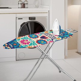Daulesho Pixel Sugar Skull Ironing Board Cover Standard Size 15" X 54", Mexican Day of Dead Iron Board Colorful Floral Candy Skeleton Cover for Effortless Ironing Experience