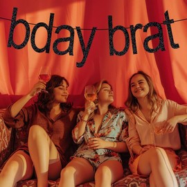 Birthday Decorations Pre-Strung Black Glitter Funny Happy Birthday Bday Brat Party Banner for Birthday Party Supplies Favors Decor