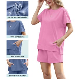 Lepunuo 2 Piece Short Sets for Women Summer Outfits Short Sleeve Tops Elastic Waist Shorts Lounge Set Matching Sets Tracksuit