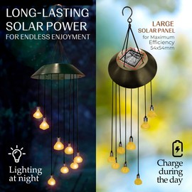 Upblend Outdoors Solar Hanging Decoration for Outside – Color Changing LED Decoration for Outside, Solar Chimes Outdoor Waterproof, Solar Light Decoration for Outside – Diamond, Gold