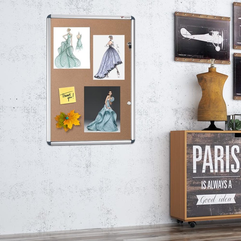 VIZ-PRO Tamperproof Lockable Cork Noticeboard Class 1 Aluminium Framed 48x36