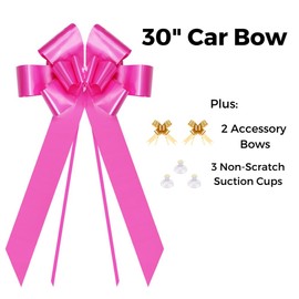 Zoe Deco Big Car Bow (Pink, 30 inch) with 2 Gold Accessory Bows, Giant Presents, Girl Party, Lady Surprise Party, Wedding Reception, Birthday, Christmas Bows for Car, Gift Bow, Car Bow Giant