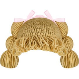Jeere Peluca de Bebé Gorro de Pelo de Hilo Tejido Disfraz de Cabbage Patch para Niña Peluca de Cabbage Patch Yumbaby Pelucas de Bebé para Niños y Niñas Disfraz Infantil(Beige,Estilo lindo)