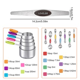 13Pcs Magnetic Measuring Cups Spoons Set, 5 Heavy Duty Cups,7 Double Sided Spoons, 1 Leveler, Stainless Steel Fits in Spice Jars, Dishwasher Safe, Nesting Kitchen Gadgets for Cooking Baking